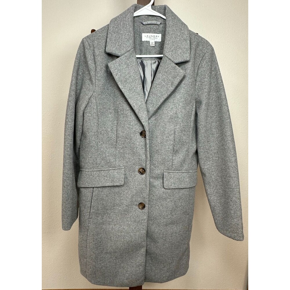 Laundry by Shelli Segal Women’s Gray Long Coat Size Large Classic Button Front